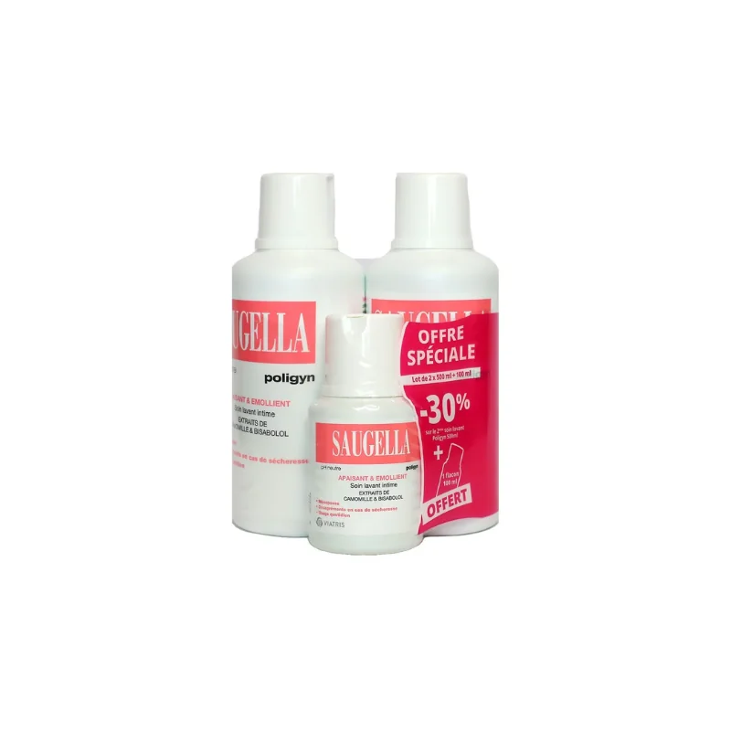 Saugella Poligyn soin lavant intime apaisant 2x500ml + 100ml offert