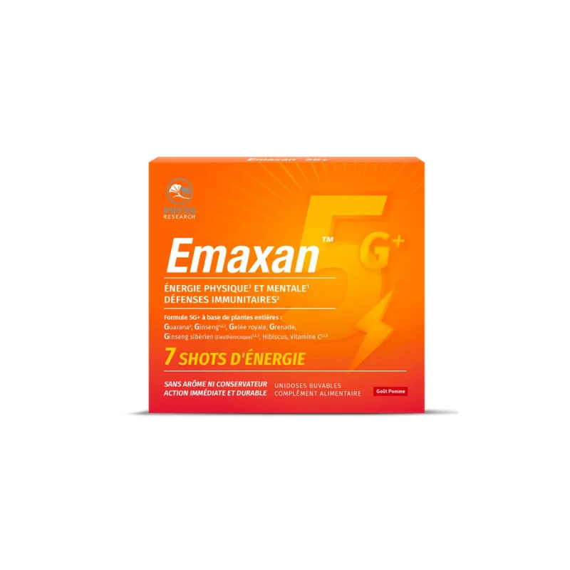 PHYTORESEARCH Emaxam 5G+ - Energie Physique & Mentale - Défenses Immunitaires, 7 unidoses