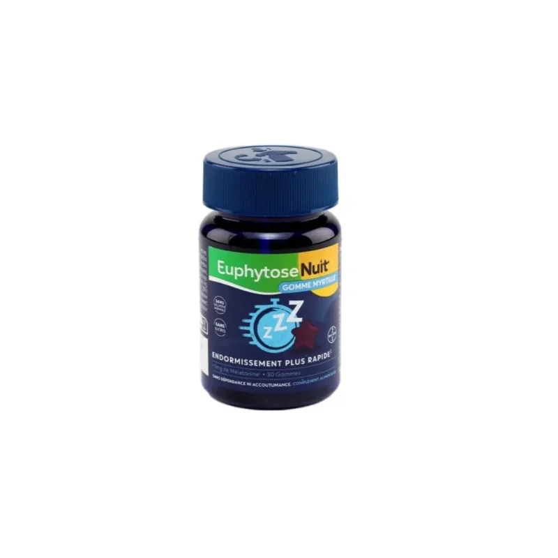 EuphytoseNuit 1mg Mélatonine - Endormissement Plus Rapide - 30 Gommes Myrtille