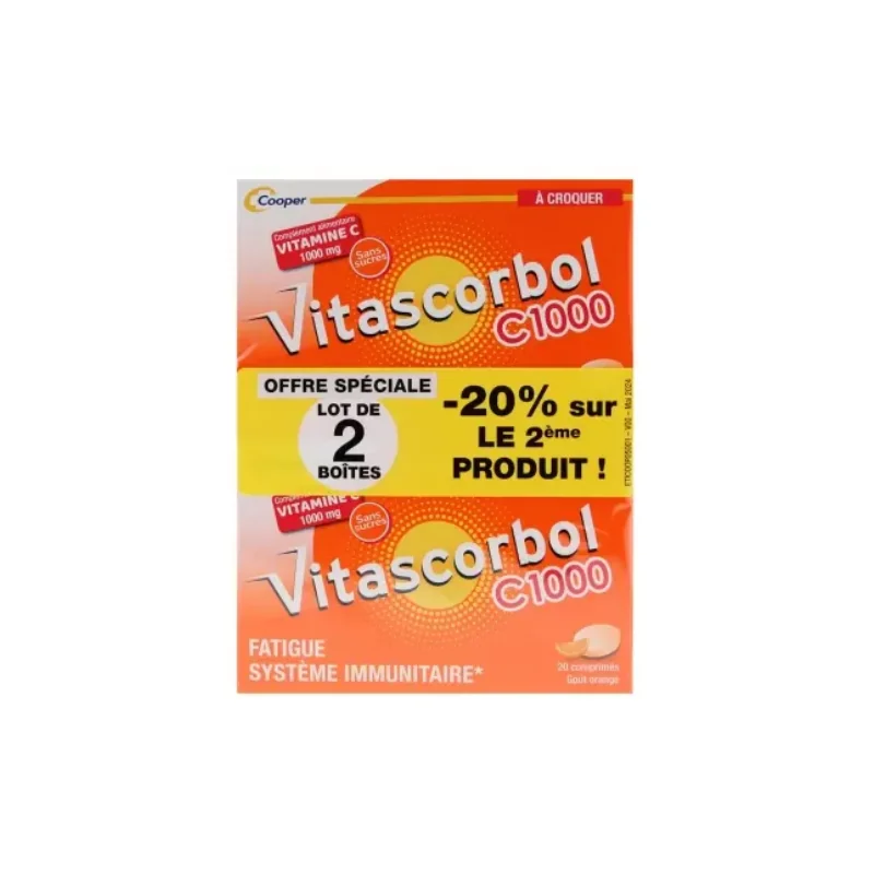 Vitascorbol C1000 Lot de 2 x 20 Comprimés à Croquer