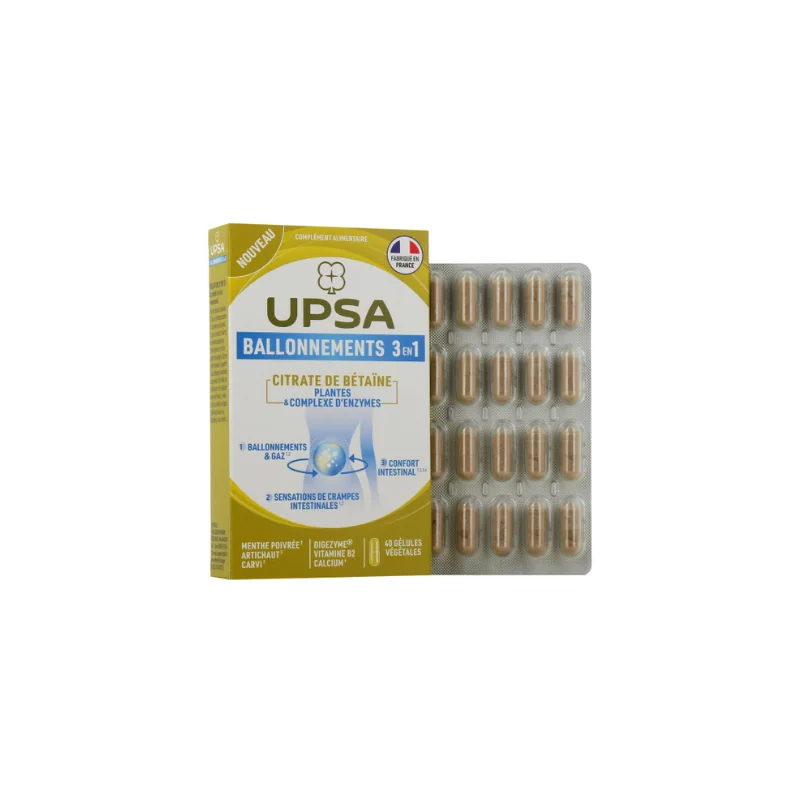 UPSA Ballonnements 3en1 40 Gélules Végétales