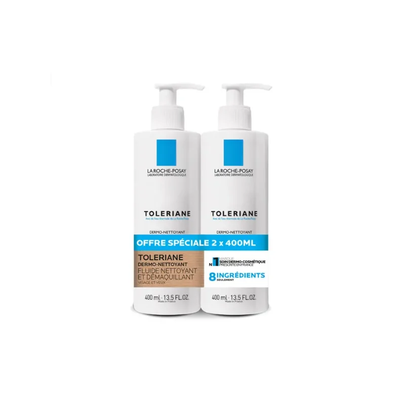 La Roche-Posay Toleriane Fluide Nettoyant et Démaquillant peaux sensibles 2x400ml