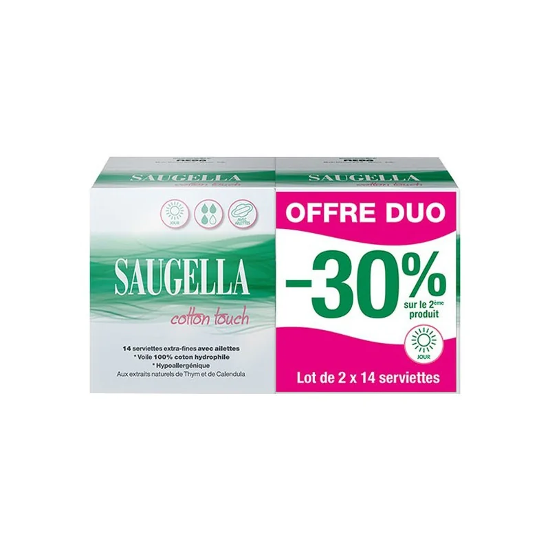 Saugella Cotton Touch serviettes hygiéniques lot de 2 x 14 serviettes