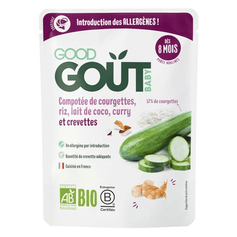 Good Goût Compotée de courgettes, riz, lait de coco, curry et crevette bio des 8 mois 190gr