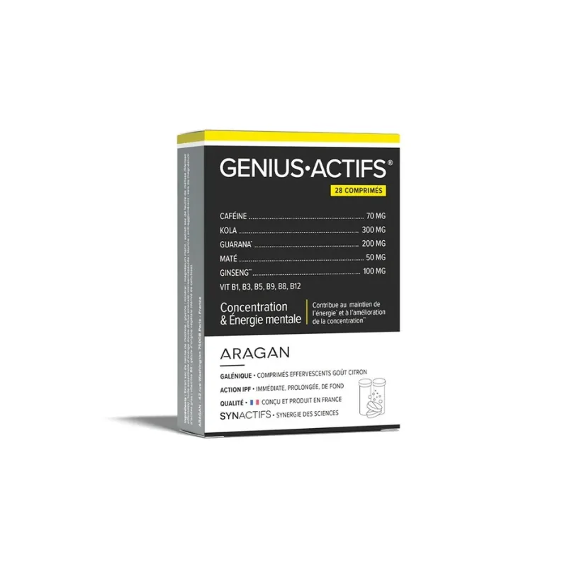 Aragan SYNACTIFS - Genius Actifs - Mémoire & concentration, 28 Comprimés Effervescents