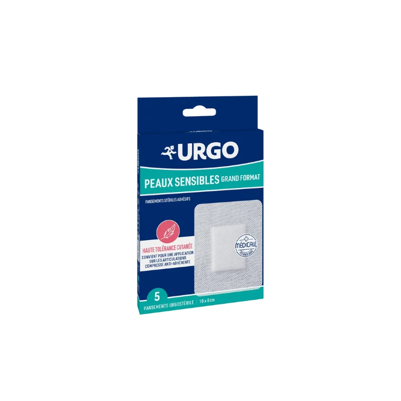 Urgo Pansements Urgostérile Peaux Sensibles Grand Format 10x8cm x5