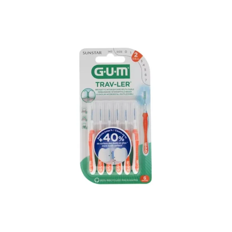 GUM Trav-Ler 6 Brossettes Interdentaires Réutilisables 0.9mm