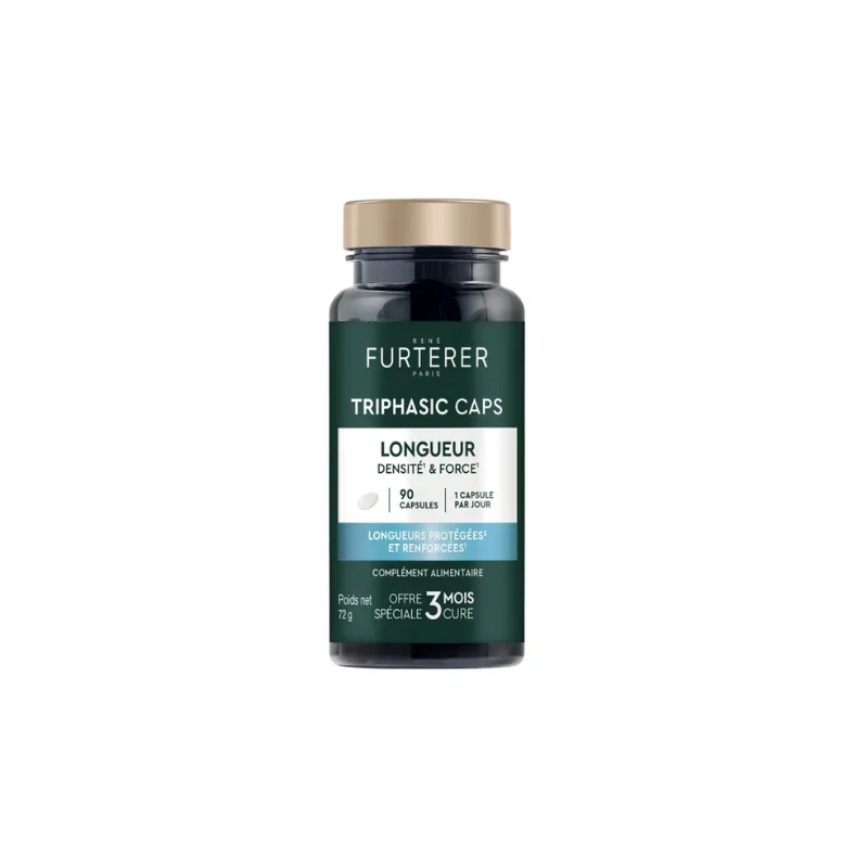 Rene Furterer TRIPHASIC CAPS - Longueur, Densité et Force - Cheveux Abîmés Cassants, 90 Capsules