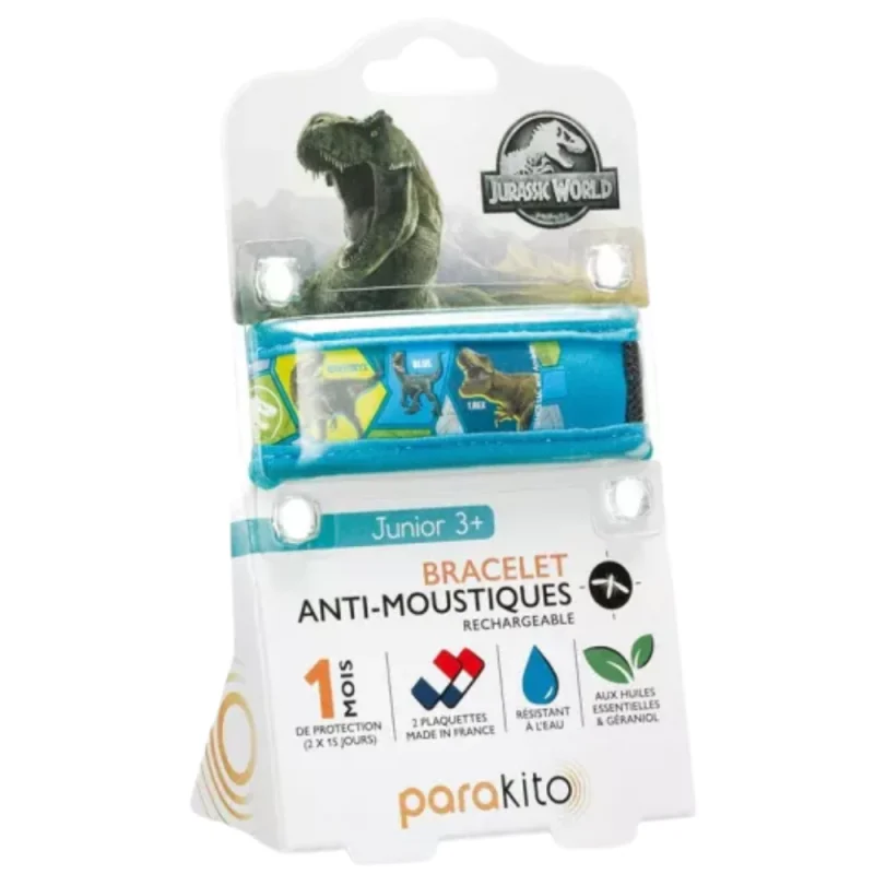 Parakito Junior Bracelet anti-moustiques Jurassic World Bleu + 2 recharges