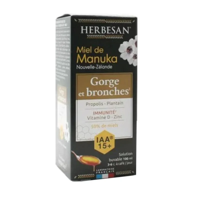 Herbesan Miel de Manuka IAA 15+ sirop gorge et bronches 100ml