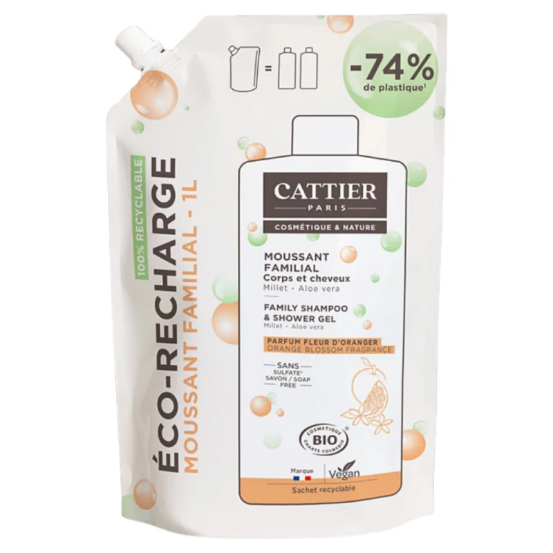 Cattier Gel Moussant Familial Sans Sulfates Eco Recharge 1L
