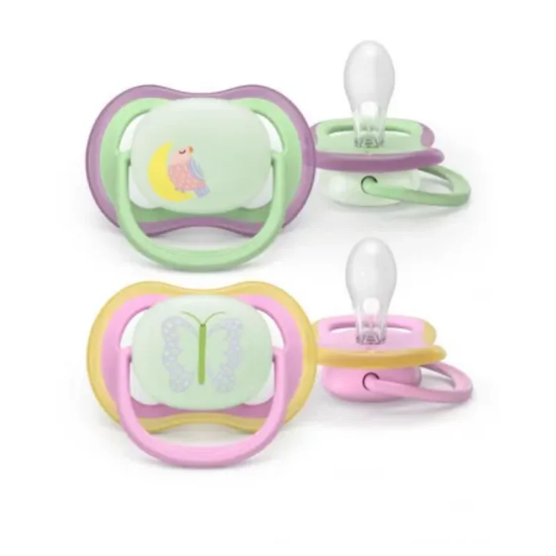 AVENT ULTRA AIR NIGHTTIME - Sucettes Orthodontiques - Décor Rose Animaux - 6 à 18 Mois, 2 Sucettes