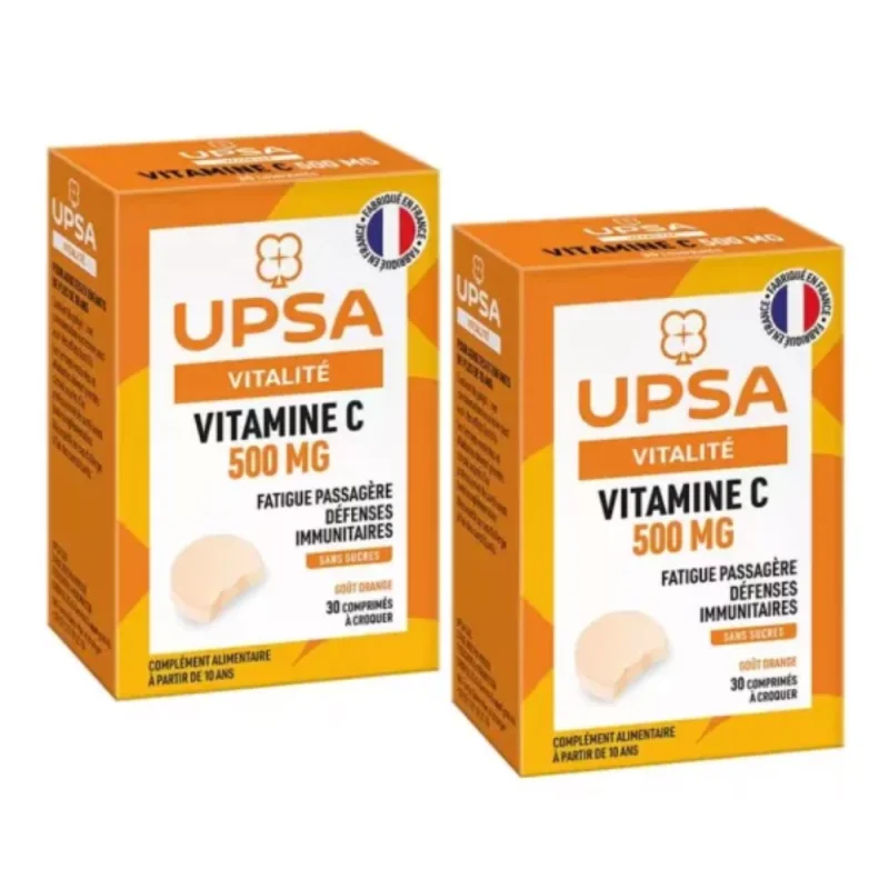 UPSA Vitamine C 500mg sans sucres - 2 x 30 comprimés à croquer