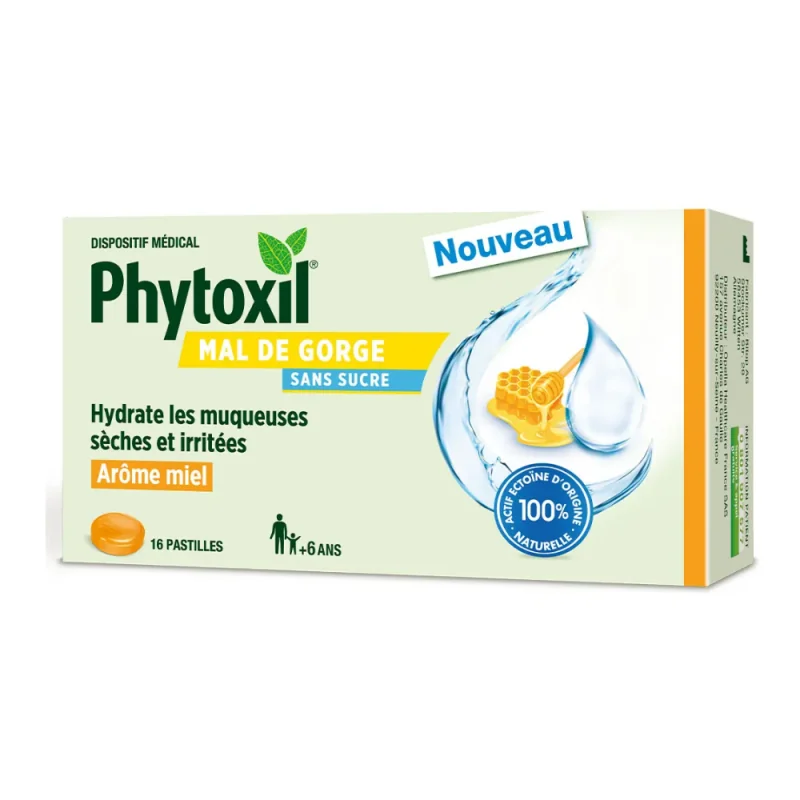 Phytoxil Mal de Gorge Miel Sans Sucre 16 Pastilles