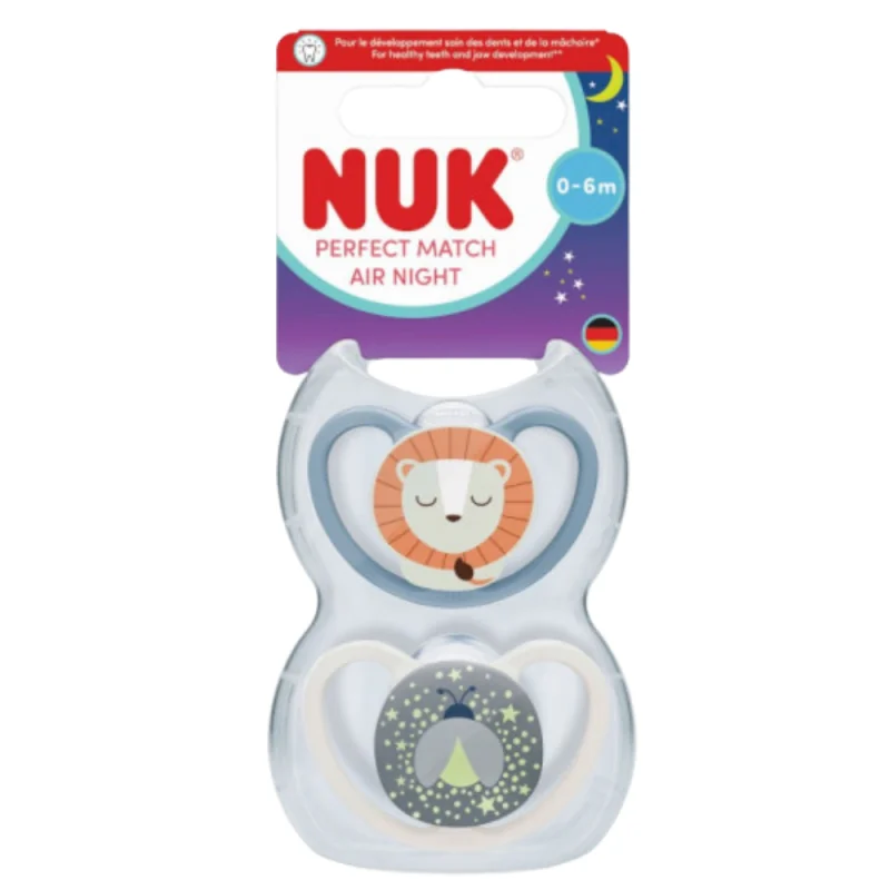 NUK Perfect Match Air Nuit – Lot de 2 sucettes 0–6 mois