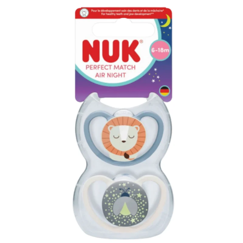 NUK Perfect Match Air Nuit – Lot de 2 sucettes 6-18 mois